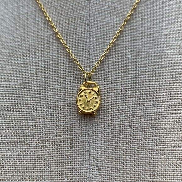 NWT Sterling Silver Plated Gold Tone Chain & Alarm Clock Charm Necklace - Picture 3 of 10
